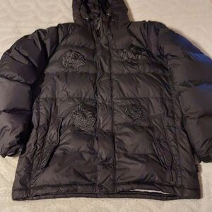 Calvin Klein Black Puffer Jacket With Rose Appliques